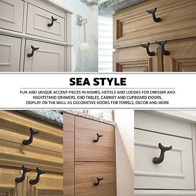 Navy Blue Cast Iron Whale Tail Drawer or Cabinet Door Pulls Set of 12