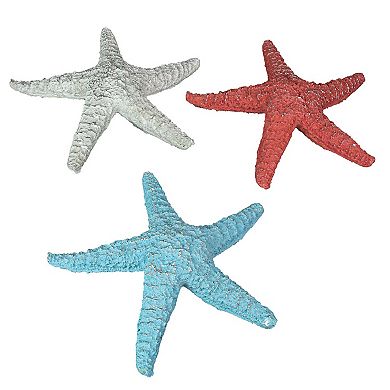 Set of 3 Resin Starfish Wall Hanging Sculptures Coastal Home Decor Beach Art