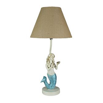 Blue Glitter Tail Mermaid Nautical Table Lamp Burlap Coastal Decor accent light