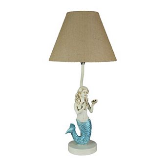 Blue Glitter Tail Mermaid Nautical Table Lamp Burlap Coastal Decor accent light