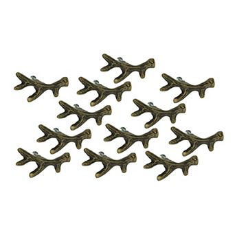 Bronze Finish Cast Iron Small Deer Antler Cabinet Handle Drawer Pull Set of 12
