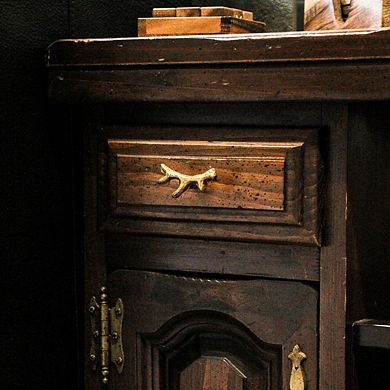 Bronze Finish Cast Iron Small Deer Antler Cabinet Handle Drawer Pull Set of 12