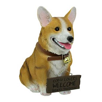 Jasper the Welsh Corgi Dog Realistic Lifelike Statue with Reversible Sign