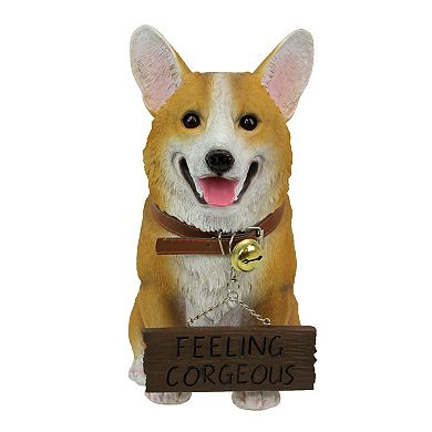 Jasper the Welsh Corgi Dog Realistic Lifelike Statue with Reversible Sign