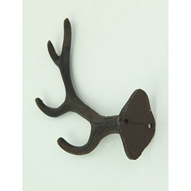 Rustic Brown Cast Iron Antler Wall Hooks Set of 4