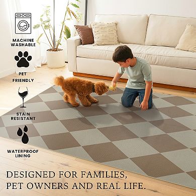 My Magic Carpet Jute Jaya Checkered Natural Decorative Washable Rug