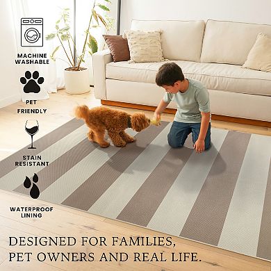My Magic Carpet Jute Anika Striped Decorative Washable Rug
