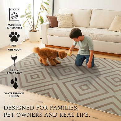 My Magic Carpet Jute Aria Double-Diamond Natural Decorative Washable Rug