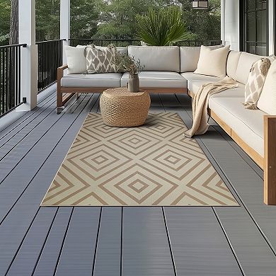 My Magic Carpet Jute Aria Double-Diamond Natural Decorative Washable Rug