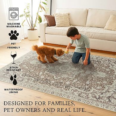 My Magic Carpet Parviz Brown Washable Rug