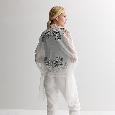 Nine West Floral Lace Fringe Wrap Scarf