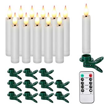 12 pc Flameless LED Taper Candles Light Set with Clip-on Christmas Tree Design