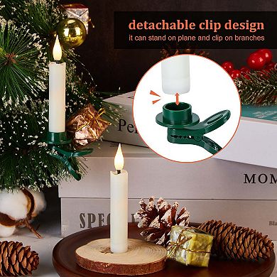 12 Pcs Flameless LED Taper Candles Light Set with Clip-on Christmas Tree Design