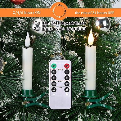 12 Pcs Flameless LED Taper Candles Light Set with Clip-on Christmas Tree Design