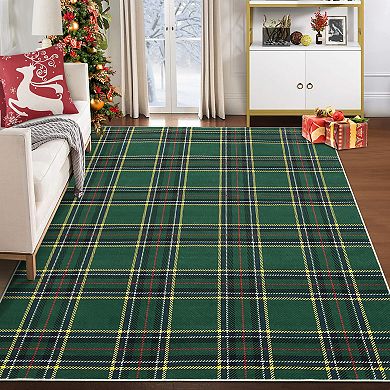 Garvee Checkered Christmas Rugs Non Slip Low Pile Throw Carpet for Bedroom Kitchen