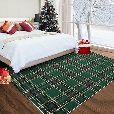 Garvee Checkered Christmas Rugs Non Slip Low Pile Throw Carpet for Bedroom Kitchen