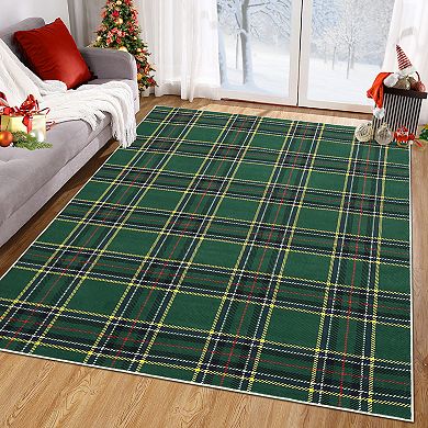 Garvee Checkered Christmas Rugs Non Slip Low Pile Throw Carpet for Bedroom Kitchen