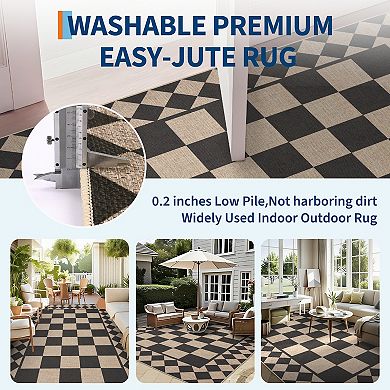 Garvee Checkered Machine Washable Area Rug Modern Geometric Non Slip Carpet for Living Room Bedroom
