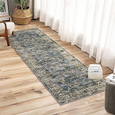 Garvee Boho Vintage Floral Printed Area Rug Non Slip Soft Low Pile Floor Cover for Bedroom Kitchen