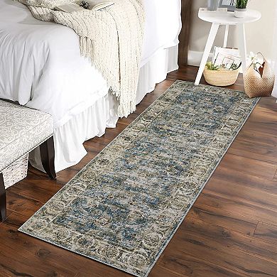 Garvee Boho Vintage Floral Printed Area Rug Non Slip Soft Low Pile Floor Cover for Bedroom Kitchen
