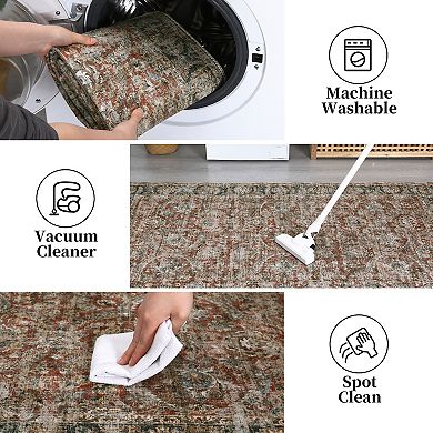 Garvee Boho Vintage Floral Printed Area Rug Non Slip Soft Low Pile Floor Cover for Bedroom Kitchen