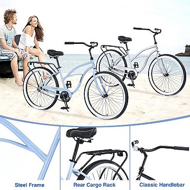 LOVMOR Women's 26 Inch Single Speed Beach Cruiser Steel Frame Wide Wheels