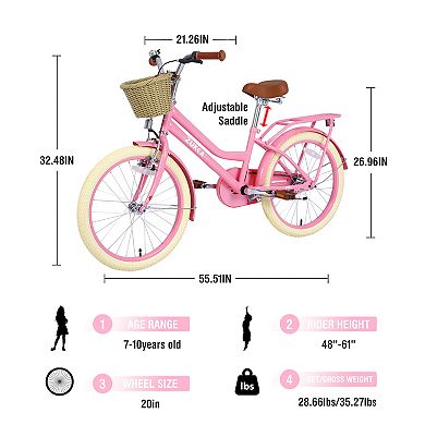 LOVMOR 20 Inch Girls Bike 710 Years Basket No Training Wheels Multi Colors