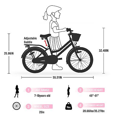 LOVMOR 20 Inch Girls Bike 710 Years Basket No Training Wheels Multi Colors