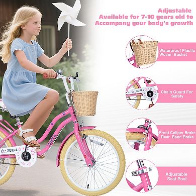 LOVMOR 20 Inch Girls Bike 710 Years Basket No Training Wheels Multi Colors