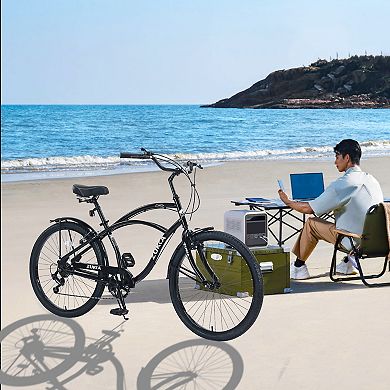 LOVMOR Men's 26 Inch Beach Cruiser Bike 7 Speed Multi Colors