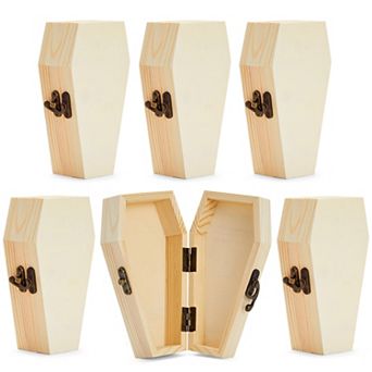 6 Pack Unfinished Halloween Coffin Box with Hinged Lids for Crafts 6 x 4 x 2 in