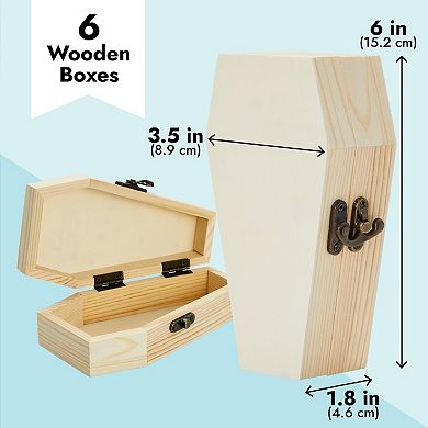 6 Pack Unfinished Halloween Coffin Box with Hinged Lids for Crafts 6 x 4 x 2 In