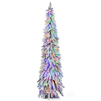 Costway 4 FT/5ft/6ft Pre-Lit Slim Christmas Tree Flocked Xmas Decoration
