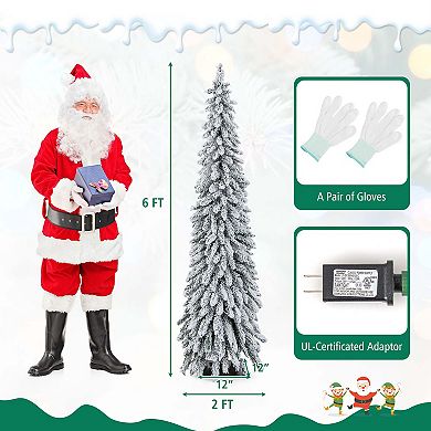 Costway 4 FT/5ft/6ft Pre-Lit Slim Christmas Tree Flocked Xmas Decoration