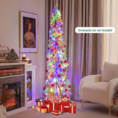 Costway 4 FT/5ft/6ft Pre-Lit Slim Christmas Tree Flocked Xmas Decoration