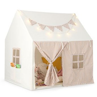 Costway Kids Play Tent Large Playhouse with Padded Mat 2 Breathable Windows Star Lights