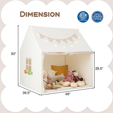 Costway Kids Play Tent Large Playhouse with Padded Mat 2 Breathable Windows Star Lights