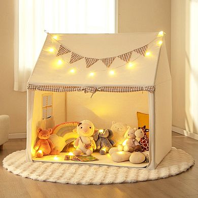 Costway Kids Play Tent Large Playhouse with Padded Mat 2 Breathable Windows Star Lights