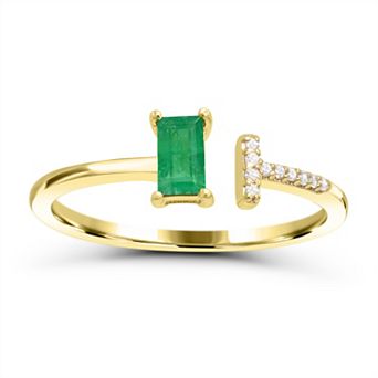 Luna Mia 10k Gold Gemstone & Diamond Accent Baguette Cut Ring