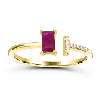Luna Mia 10k Gold Gemstone & Diamond Accent Baguette Cut Ring