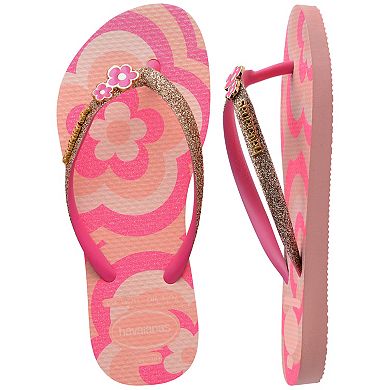 Havaianas Slim Kids Glitter Heart Charm Flip Flops