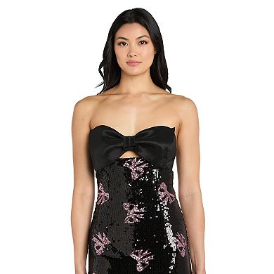 Juniors' Morgan and Co Strapless Bow Sequin Mini Dress