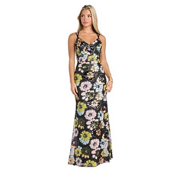Juniors' Morgan and Co Multi Floral Sequin Long Dress