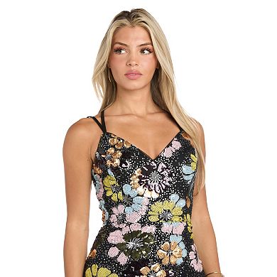 Juniors' Morgan and Co Multi Floral Sequin Long Dress