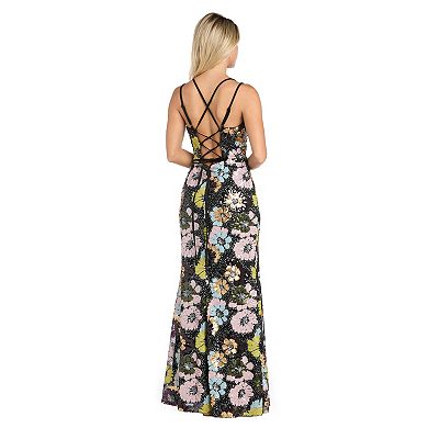 Juniors' Morgan and Co Multi Floral Sequin Long Dress