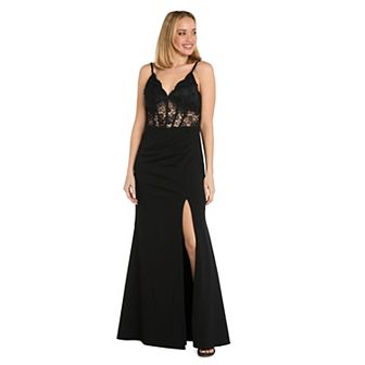 Juniors' Morgan and Co Side Slit Long Lace Corset Dress