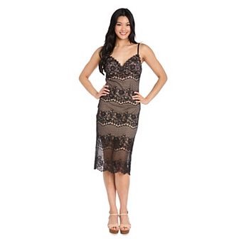 Juniors' Morgan and Co. Contrast Lining Midi Crochet Lace Dress