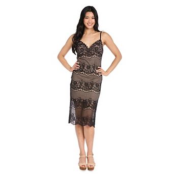 Juniors' Morgan and Co. Contrast Lining Crochet Lace Midi Dress