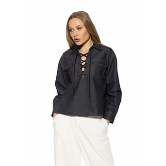 Women's ALEXIA ADMOR Thalina Western Shirt With Front Lace-Up Detail