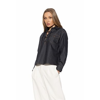 Women's ALEXIA ADMOR Thalina Western Shirt With Front Lace-Up Detail